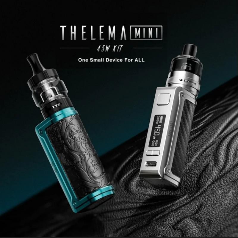 Lost Vape Thelema Mini 45W Kit w/ UB Lite Pod Tank on display with intricate designs and sleek finish.