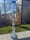 Lotus Glass Large Format Quad Tree Perc 14mm 45° displayed outdoors, featuring a clear design with blue accents.