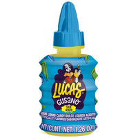 Lucas Gusano Liquid Candy bottle featuring Sour Acidito flavor with vibrant packaging design.
