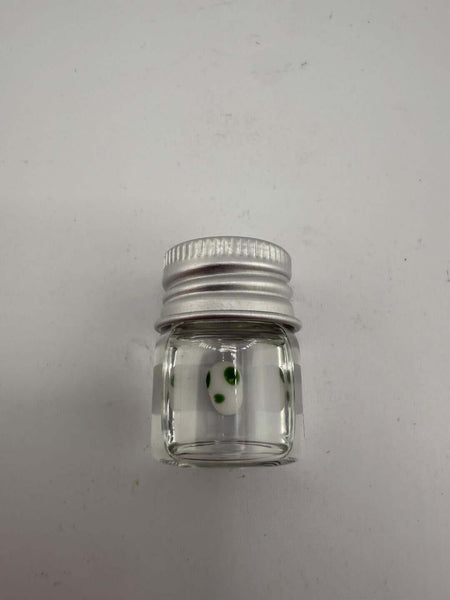 Lucky Gnome Glass Terp Pearl - Yoshi Egg in clear jar with green dots, ideal for enhancing dab sessions.