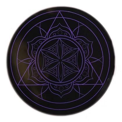 Bear Quartz Grip Mats - Small 4.5 inch featuring a purple mandala design on a black background.
