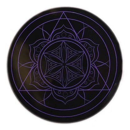 Bear Quartz Grip Mats - Small 4.5 inch featuring a purple mandala design on a black background.