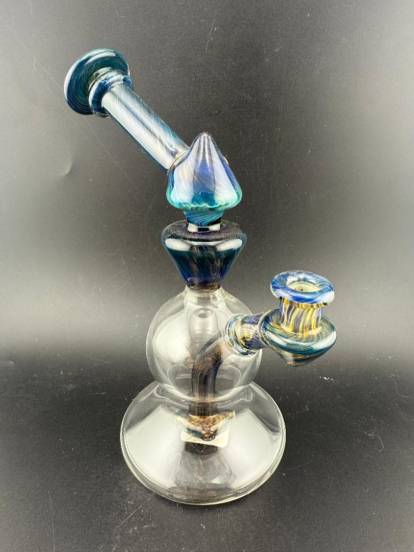 Mank Glass Blue Banger Hanger 10mm 90° Joint – Hand-Blown Rig with Vibrant Blue Finish