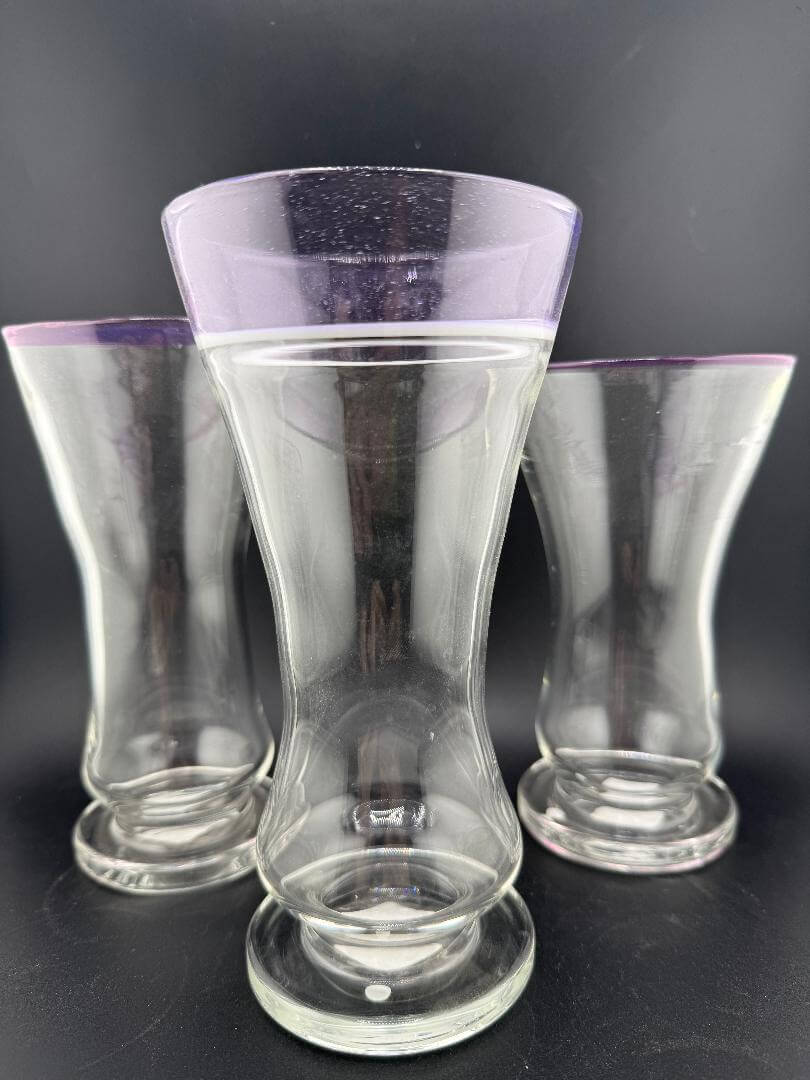 Mank Glass Cup / Pilsner- Purple Lip Wrap elegant glasses with a handblown design and purple lip accent.