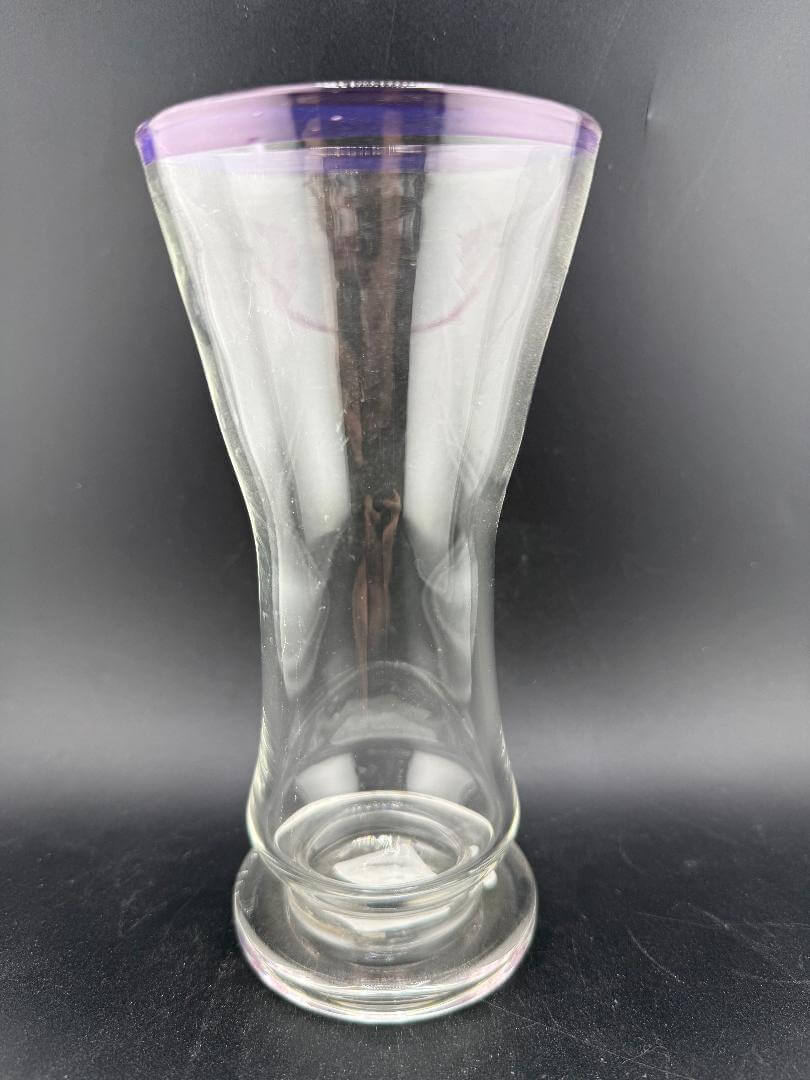 Mank Glass Cup / Pilsner- Purple Lip Wrap with stylish purple lip, handblown glass craftsmanship.