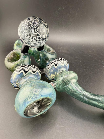Mank Glass X Grandpa Dad Glass Sherlock Pipe -Teal w/  Jail Break  Sections ,  3 Doughnuts & Large Jail Break Marble