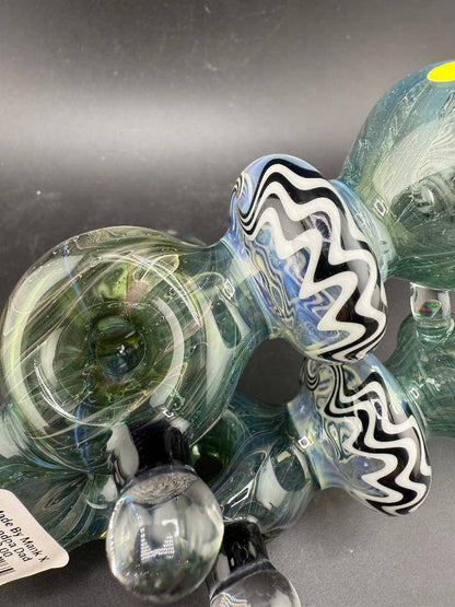 Mank Glass X Grandpa Dad Glass Sherlock Pipe -Teal w/  Jail Break  Sections ,  3 Doughnuts & Large Jail Break Marble close-up
