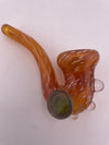Mank Glass Dry Pipe - Sherlock with a vibrant orange and yellow swirl design, showcasing the elegant curved shape.