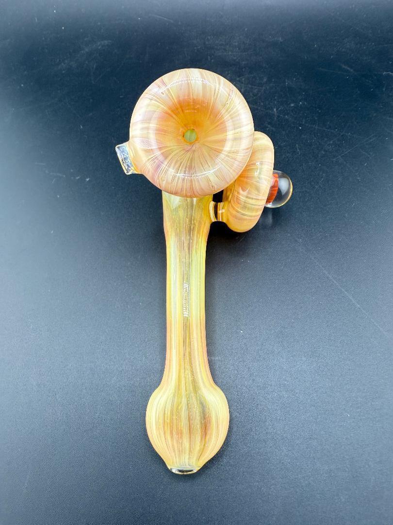 Mank Glass Sherlock Pipe - Peach Beige w/ Millie Pendant Attachment, showcasing warm tones and intricate design.