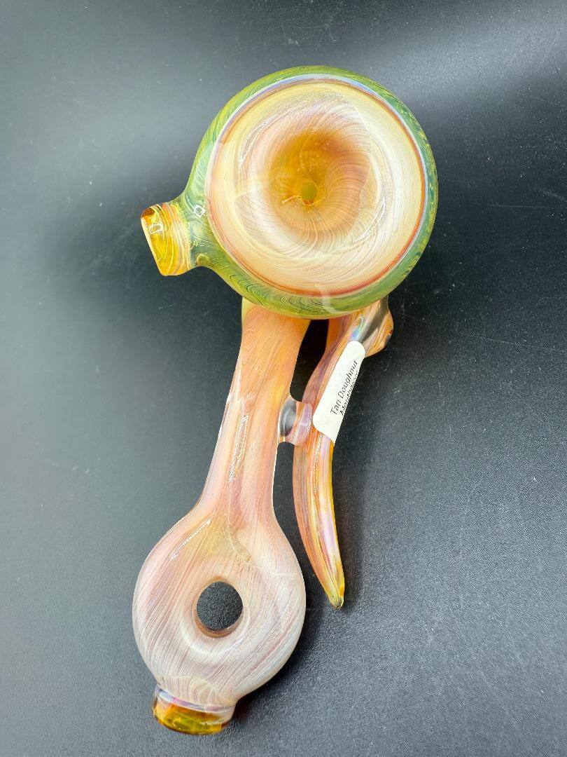 Mank Glass Sherlock Pipe - Peach w/ Doughnut Mouthpiece showcasing vibrant colors and unique design.
