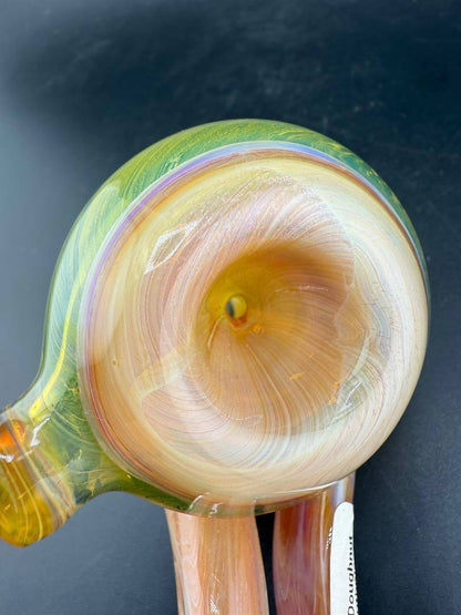 Mank Glass Sherlock Pipe - Peach w/ Doughnut Mouthpiece showing colorful glass craftsmanship and unique design.