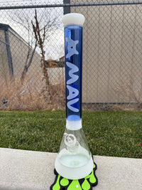 MAV Glass18" Beaker 14mm 45°- Hermosa Blue & White on display outdoors