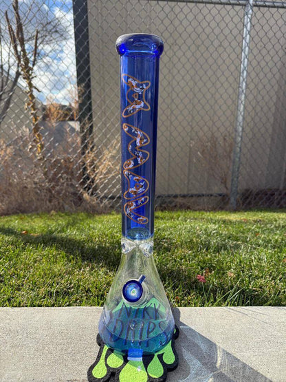 MAV Glass 18" Beaker 14mm 90° - Ink Blue Koi showcasing stunning blue and clear design with koi motif.
