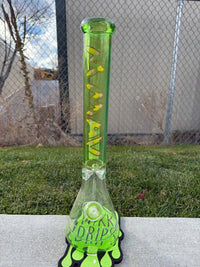 MAV Glass 18" Beaker - Ooze Pineapple featuring vibrant green and yellow design on durable borosilicate glass.