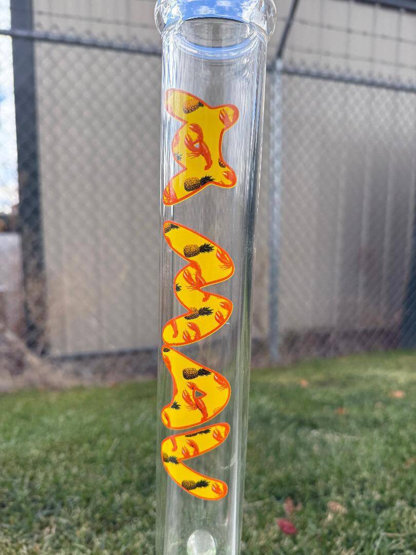 MAV Glass 18" Beaker 14mm 45° - Pineapple Lobster Beaker with colorful design on borosilicate glass.