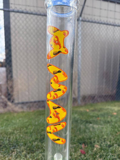 MAV Glass 18" Beaker 14mm 45° - Pineapple Lobster Beaker with colorful design on borosilicate glass.