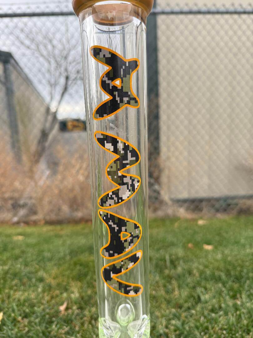 MAV Glass 9mm Thick 18" Beaker 14mm 45° - Digi Camo showcasing digital camouflage design on durable glass.