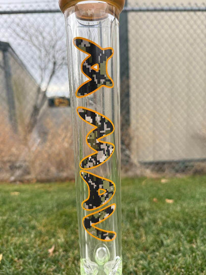 MAV Glass 9mm Thick 18" Beaker 14mm 45° - Digi Camo showcasing digital camouflage design on durable glass.
