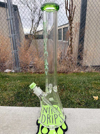 MAV Glass 9mm Thick 18" Beaker - Leafy featuring a vibrant leafy design and sturdy borosilicate glass.
