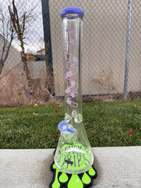 MAV Glass 9mm Thick 18" Beaker - Purple Lotus showcasing its elegant purple lotus design and durable borosilicate glass construction.