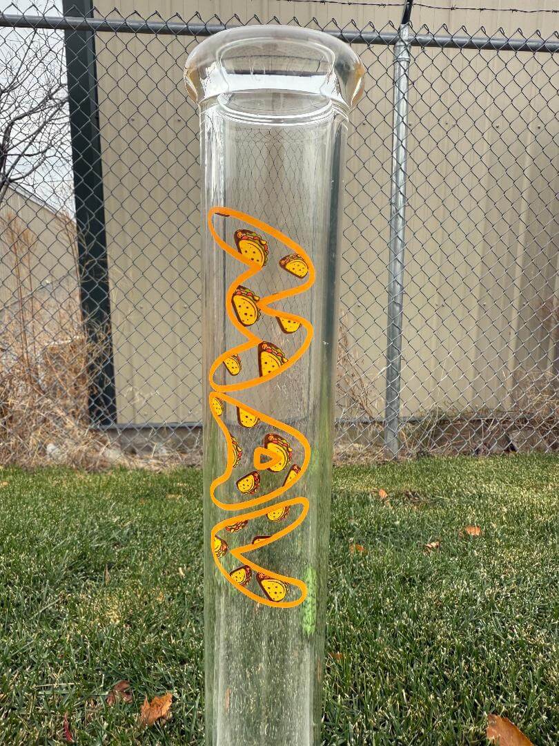 MAV Glass "18 Straight Tube Ash Catcher Combo - Taco" featuring a playful taco design on durable borosilicate glass.