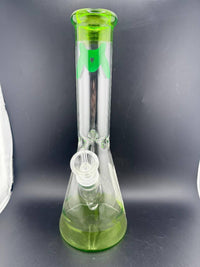 MAV Glass B44 12" Color Accent Beaker 14mm 45° with green accents on a beaker base