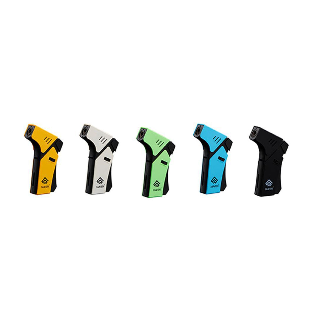 Maven Pro Mini Torch in multiple colors including yellow, white, green, blue, and black showcasing compact design.