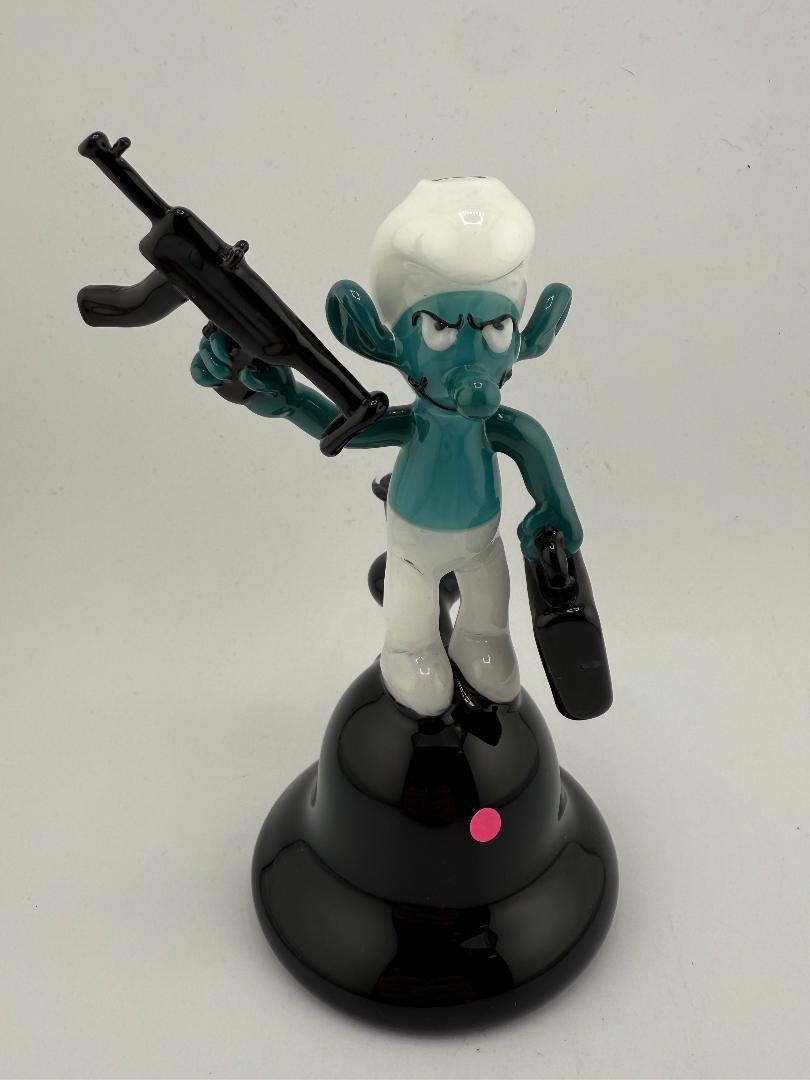 McDoogle Glass Blue Character Rig w/ Briefcase & Machine Gun – 10mm 90° | Whimsical Heady Glass with an Edge
