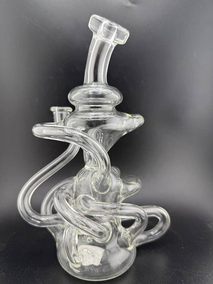 Mcdoogle Glass Clear Experimental Recycler 10mm 90° showcasing unique glass design and craftsmanship in Spokane, WA.