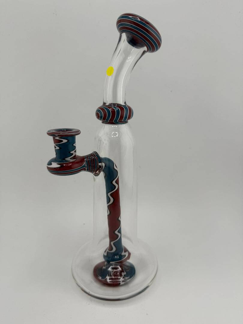 Mcdoogle Glass Clear rig with red, white and blue Grateful Dead theme, handcrafted borosilicate glass art piece.