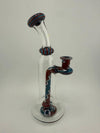 Mcdoogle Glass Clear Grateful Dead Worked Rig in red, white, and blue with intricate detailing, highlighting handcrafted artistry.