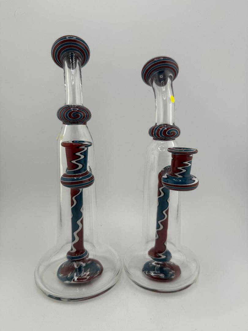 Mcdoogle Glass Clear Grateful Dead Theme Worked Rig in red, white, and blue color scheme, handcrafted borosilicate glass.