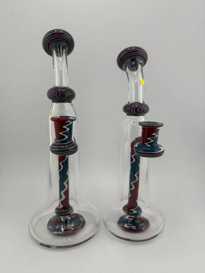 Mcdoogle Glass Clear Grateful Dead Theme Worked Rig in red, white, and blue color scheme, handcrafted borosilicate glass.