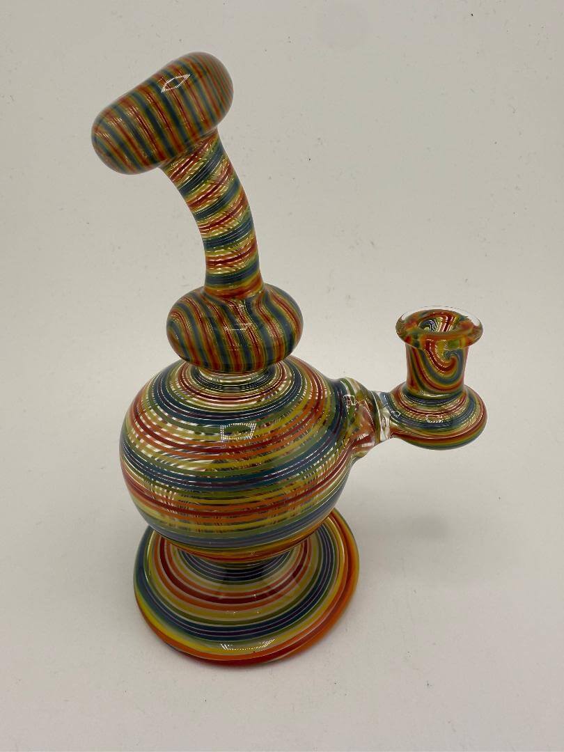 Colorful Mcdoogle Glass Fully Worked Rainbow Ball Rig, 10mm 90°, showcasing vibrant swirl patterns.