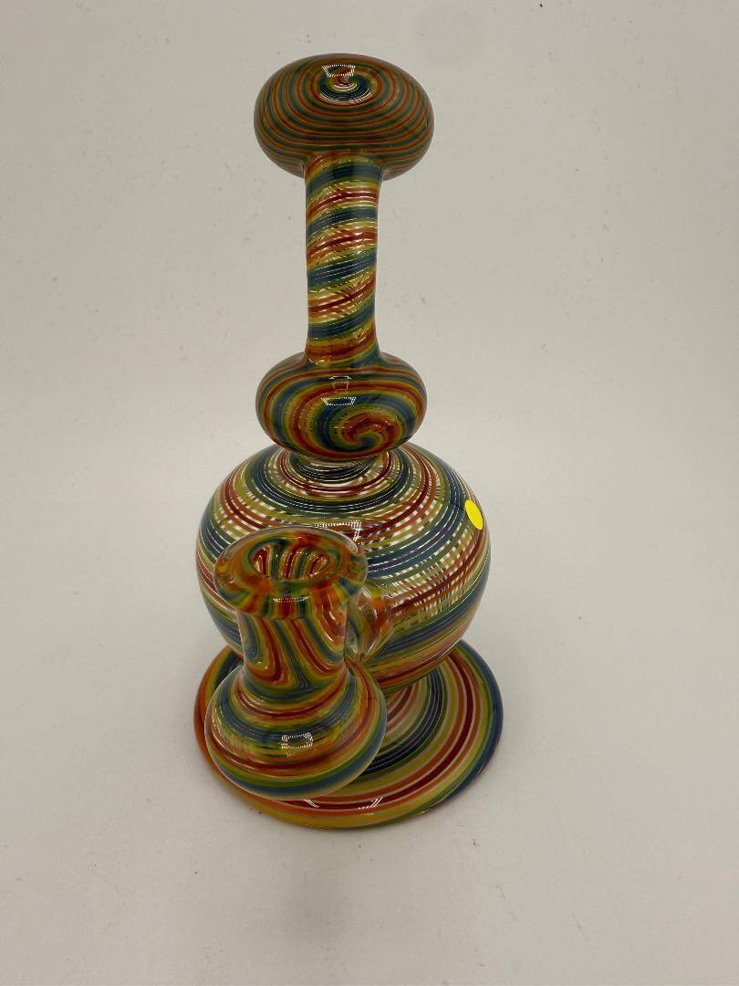 Mcdoogle Glass Fully Worked Rainbow Ball Rig 10mm with vibrant swirling colors and intricate line work.