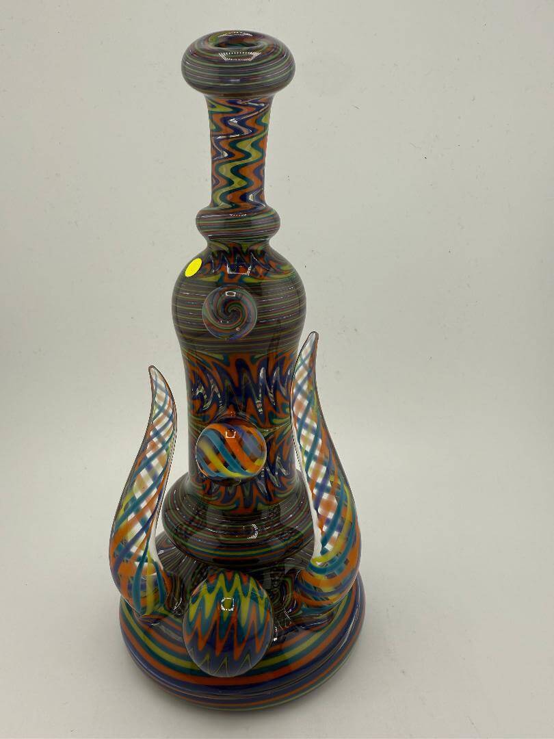 Mcdoogle Glass Fully Worked Wig Wag Rig in teal, yellow, and orange colors, showcasing intricate patterns and designs.
