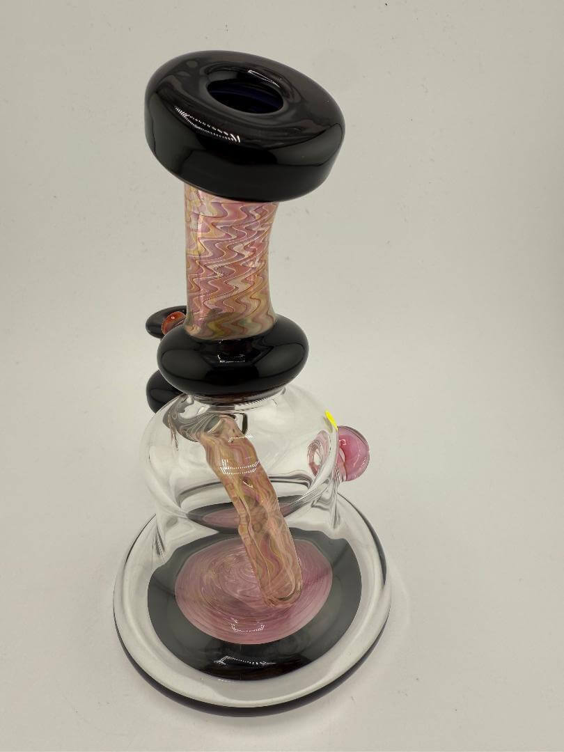 Handblown Mcdoogle Glass Fumed Banger Hanger 10mm Rig with evolving color in classic style.