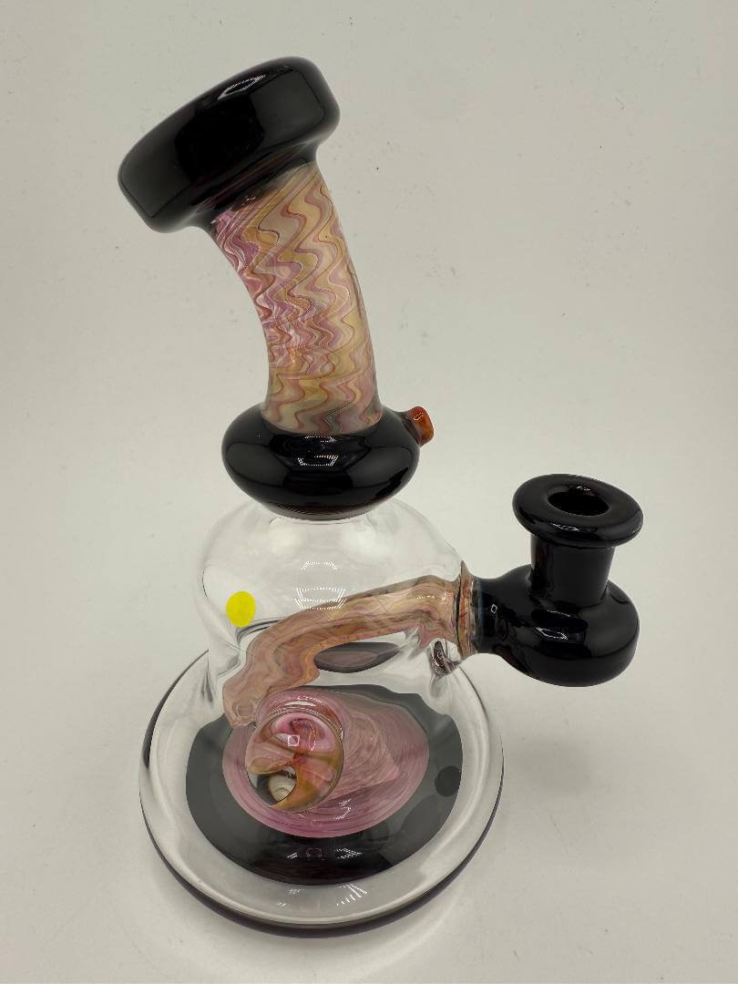Mcdoogle Glass Fumed Banger Hanger 10mm Rig with colorful swirled design, showcasing handblown borosilicate glass craftsmanship.