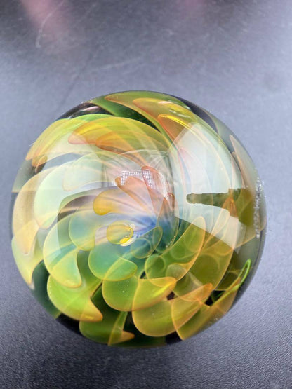Mcdoogle Glass Marble - 30mm Fume Implosion featuring vibrant colors and depth.