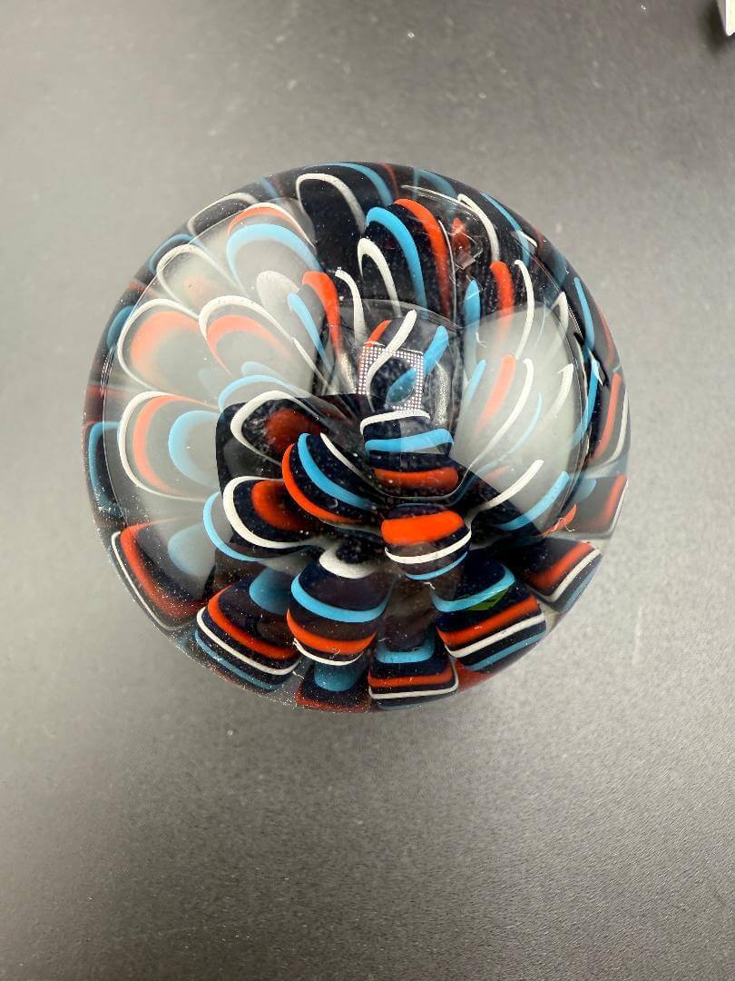 Mcdoogle Glass Marble - 41mm Red White & Blue Implosion & Fillacello showcasing vibrant colorwork