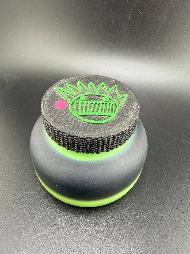McDoogle Glass Nug Jar in Green and Black, Boognish design, handcrafted borosilicate storage jar from Spokane, WA.