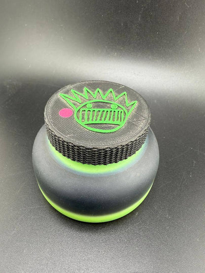 McDoogle Glass Nug Jar in Green and Black, Boognish design, handcrafted borosilicate storage jar from Spokane, WA.
