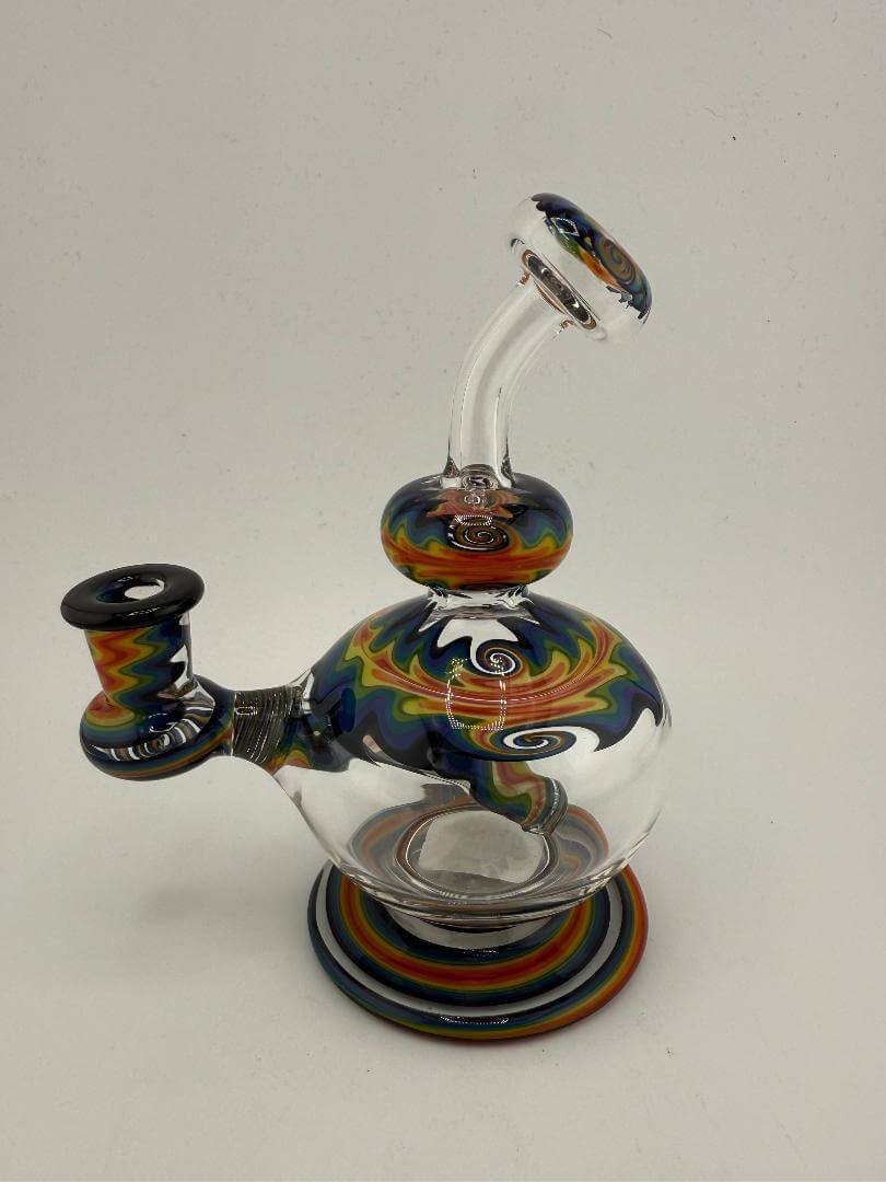 Mcdoogle Glass Rainbow Line Worked Ball Rig in vibrant colors, showcasing a 10mm 90° design and exquisite craftsmanship.
