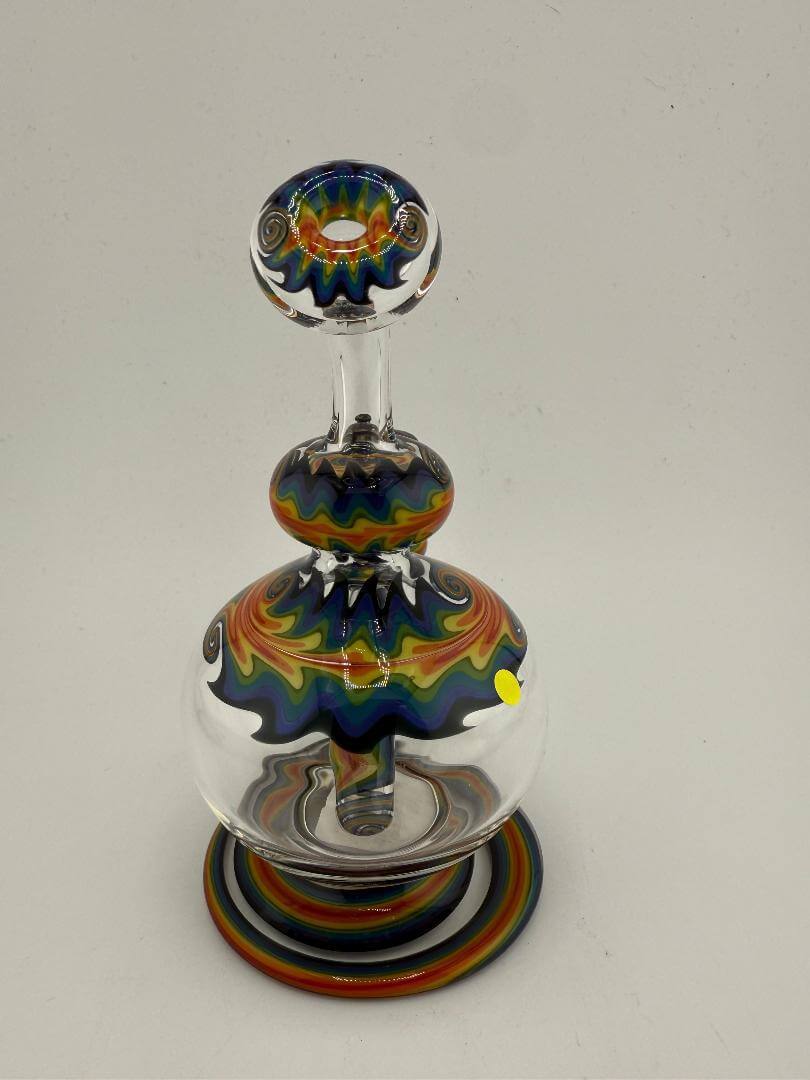 Mcdoogle Glass Rainbow Line Worked Ball Rig, vibrant colors, unique design, 10mm, 90° angle.