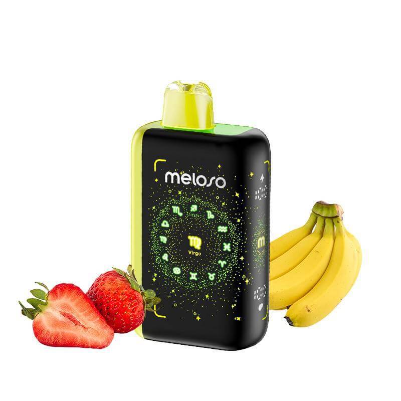 Geek Bar Meloso Zodiac Magic 30K disposable vape with strawberries and bananas, showcasing cosmic design and flavors.