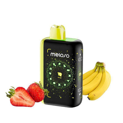 Geek Bar Meloso Zodiac Magic 30K disposable vape with strawberries and bananas, showcasing cosmic design and flavors.