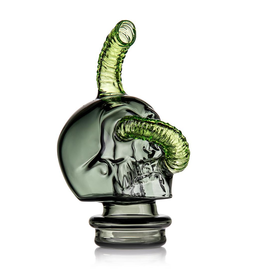 MJ Arsenal Grim Ripper Puffco Peak Top- Skull & Worm spooky glass accessory with green detail
