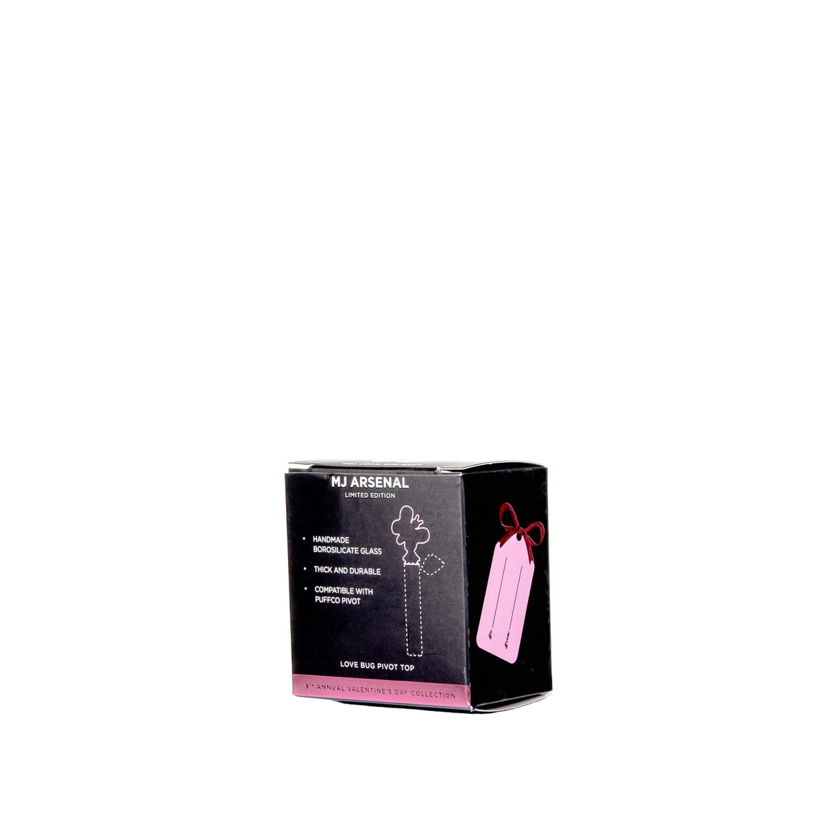 MJ Arsenal Pivot Glass Top - Love bug packaging showcasing the 9th Annual Valentine's Day Collection.
