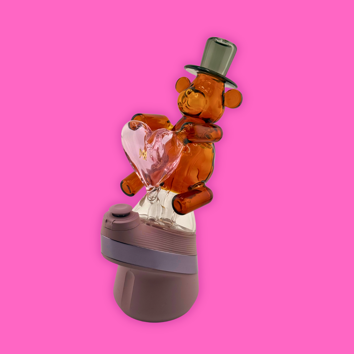 MJ Arsenal Puffco Peak Glass Top - Teddy Bear displaying a full-color bear design with a heart.