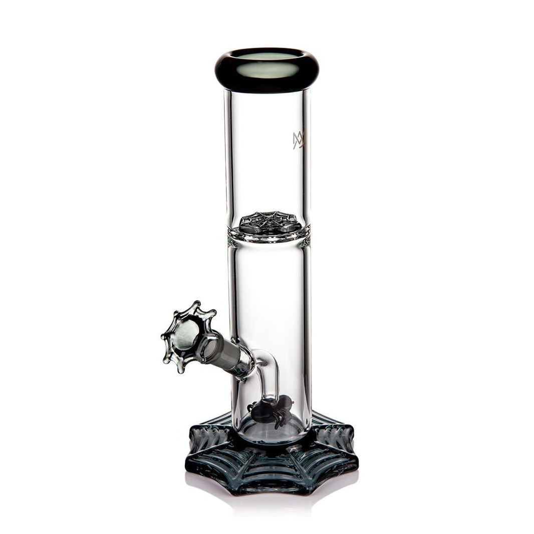 MJ Arsenal Widowmaker 14mm 45° bong with spider percolator and spiderweb base, perfect for Halloween vibes.
